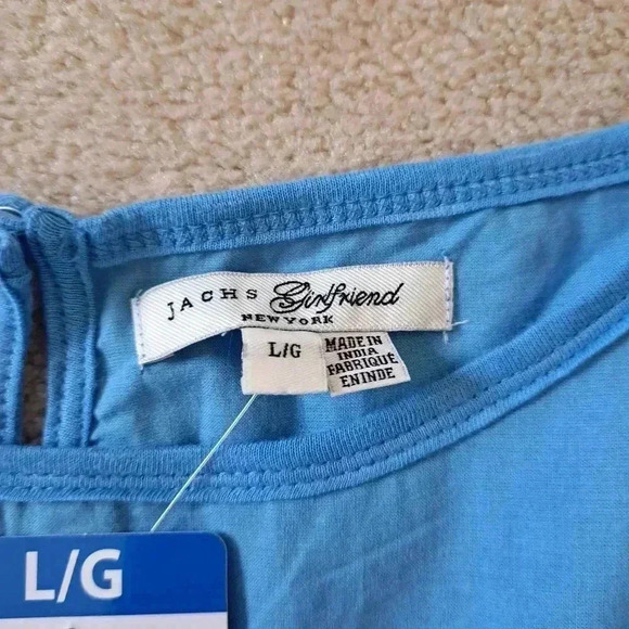 ❤ NWT Jachs Girlfriend Blue Cotton Top Large Slub Knit Short Sleeved Eyelet Yoke - Picture 9 of 12